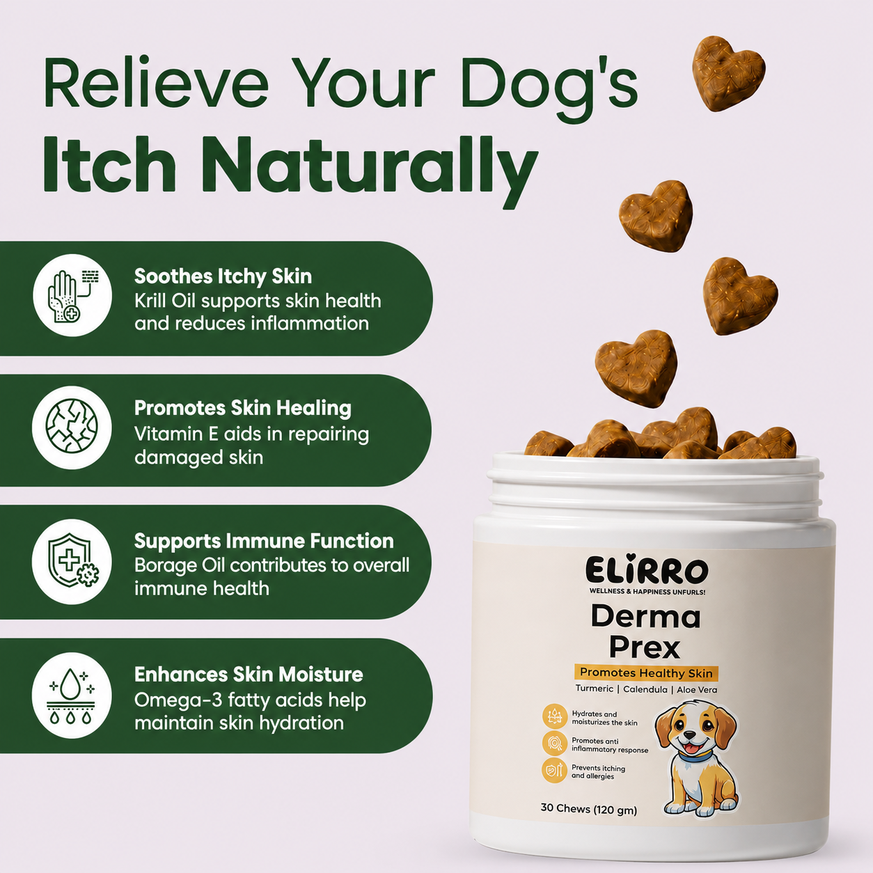 Elirro DermaPrex: A New Age Natural Formula For Itching, Bald Spots, Inflammation, Paw Licking & Allergy