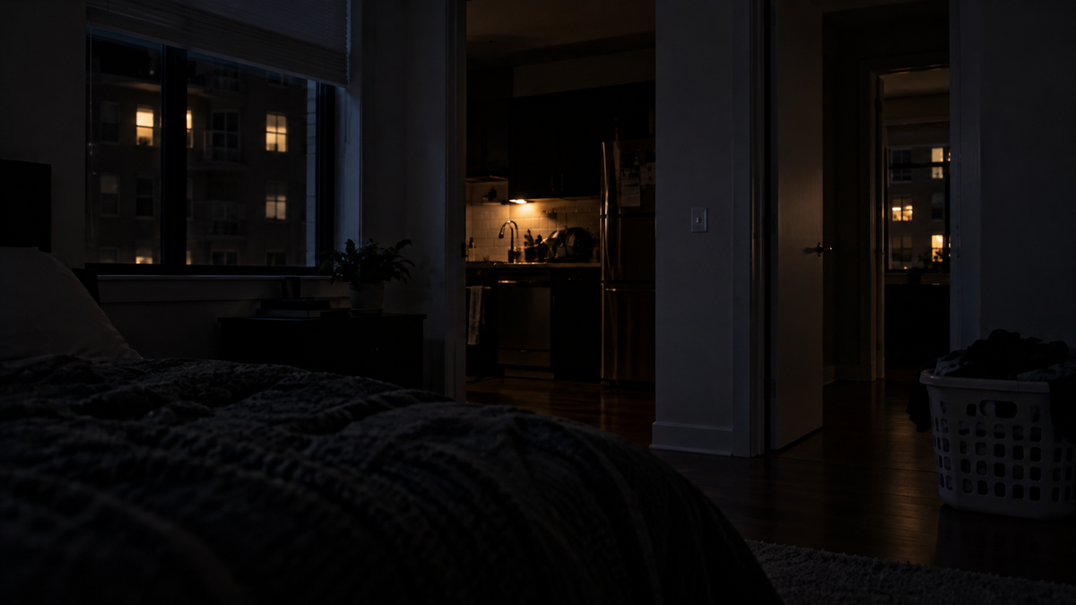 Apartment kitchen at night